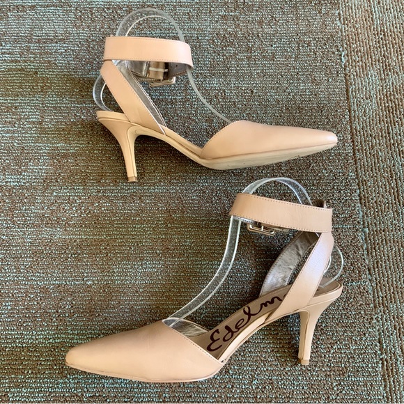 Sam Edelman Beige Okala Ankle Strap Pointed Toe Dress Pumps Heels, size 8 EU 39 - Picture 5 of 12